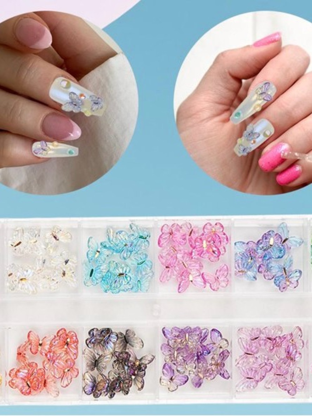 3D Iridescent Nail Charms Set - Multicolor